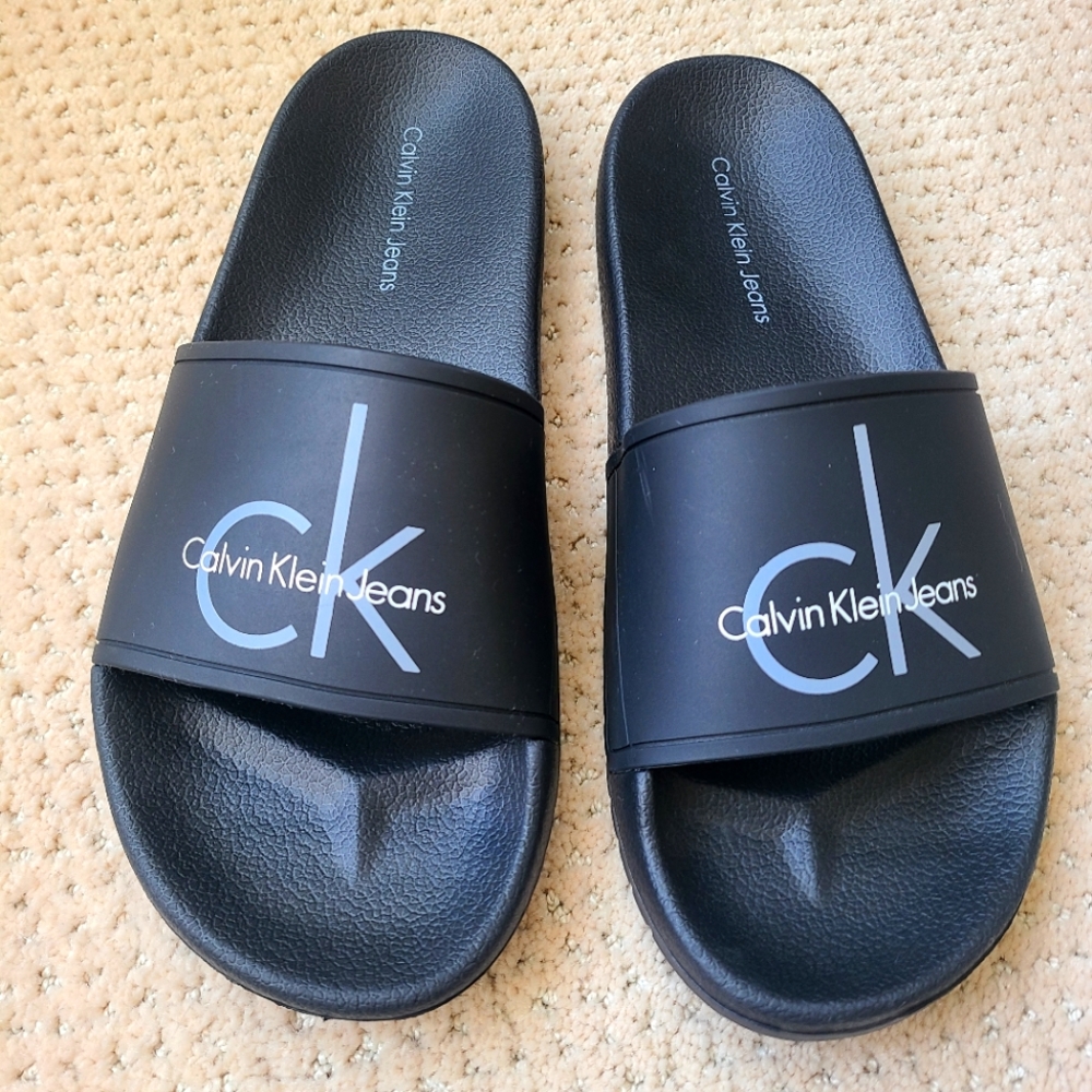 Brand New Calvin Klein Jeans Sandals Slides CK Mens Size 8 Black